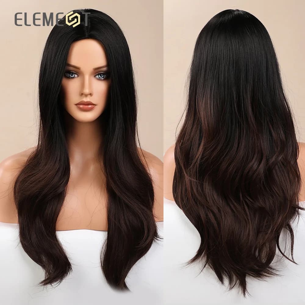 Element Synthetic Wig Long Body Wave Black Brown Wigs for Women Wavy Layered Heat Resistant Fiber Daily Cosplay Party Hair