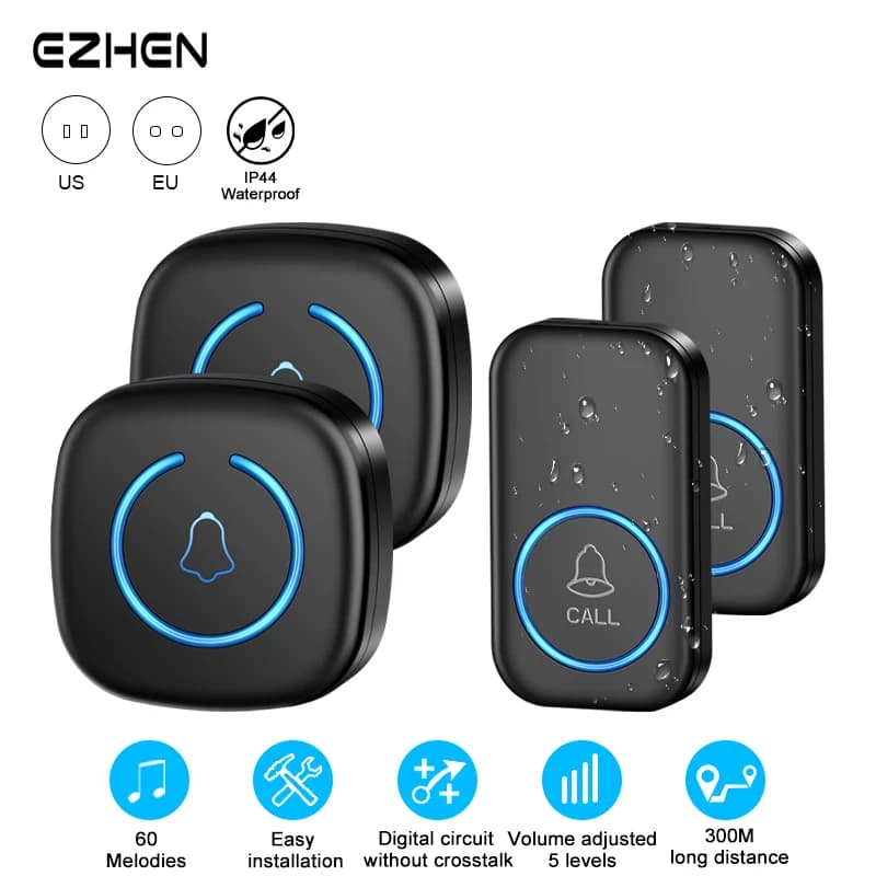 MINI Wireless Smart Doorbell Welcome Door Bell 60song Ringtones Differentiated Doorbell Mute Home Office Call Bell US EU Plug