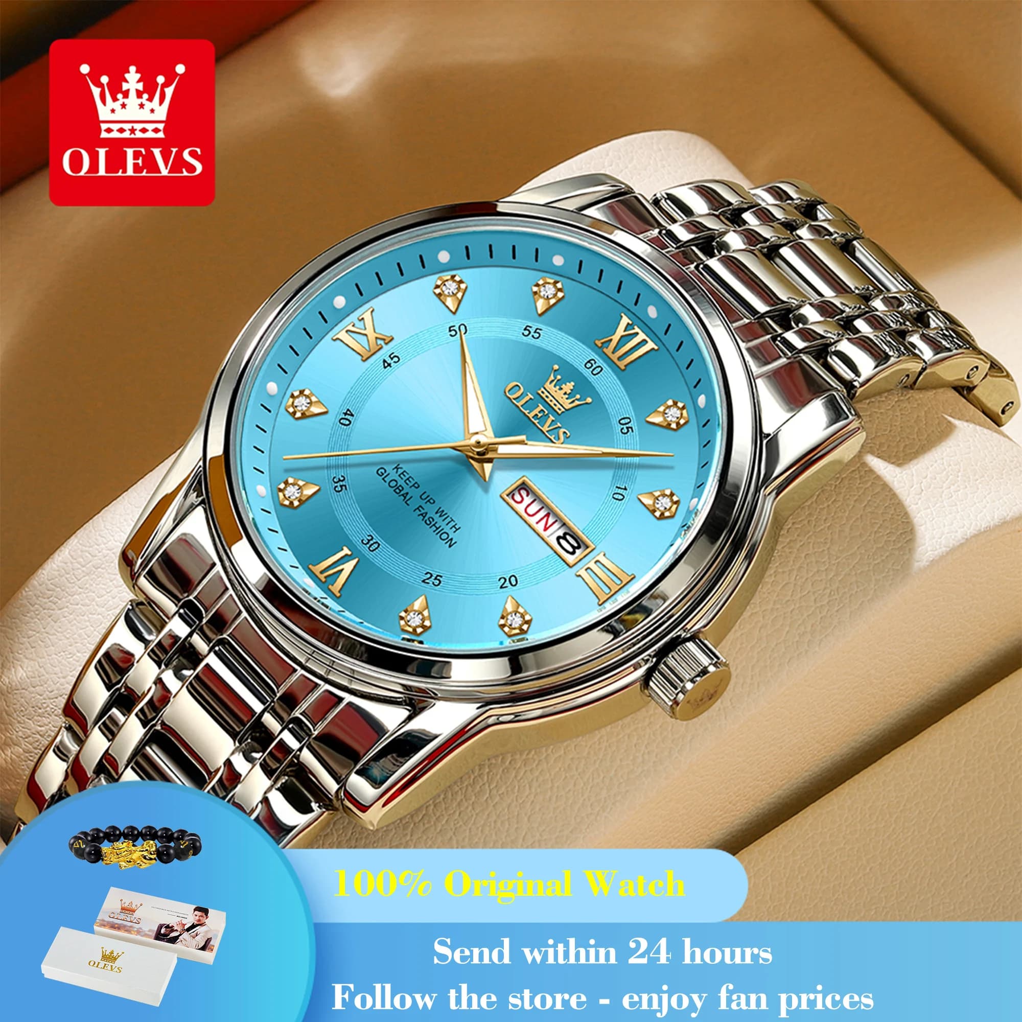 OLEVS 5513 Exclusive Original Quartz Watch For Men Diamond Roman Scale Waterproof Wristwatch Dual Calendar Stainless Steel Watch