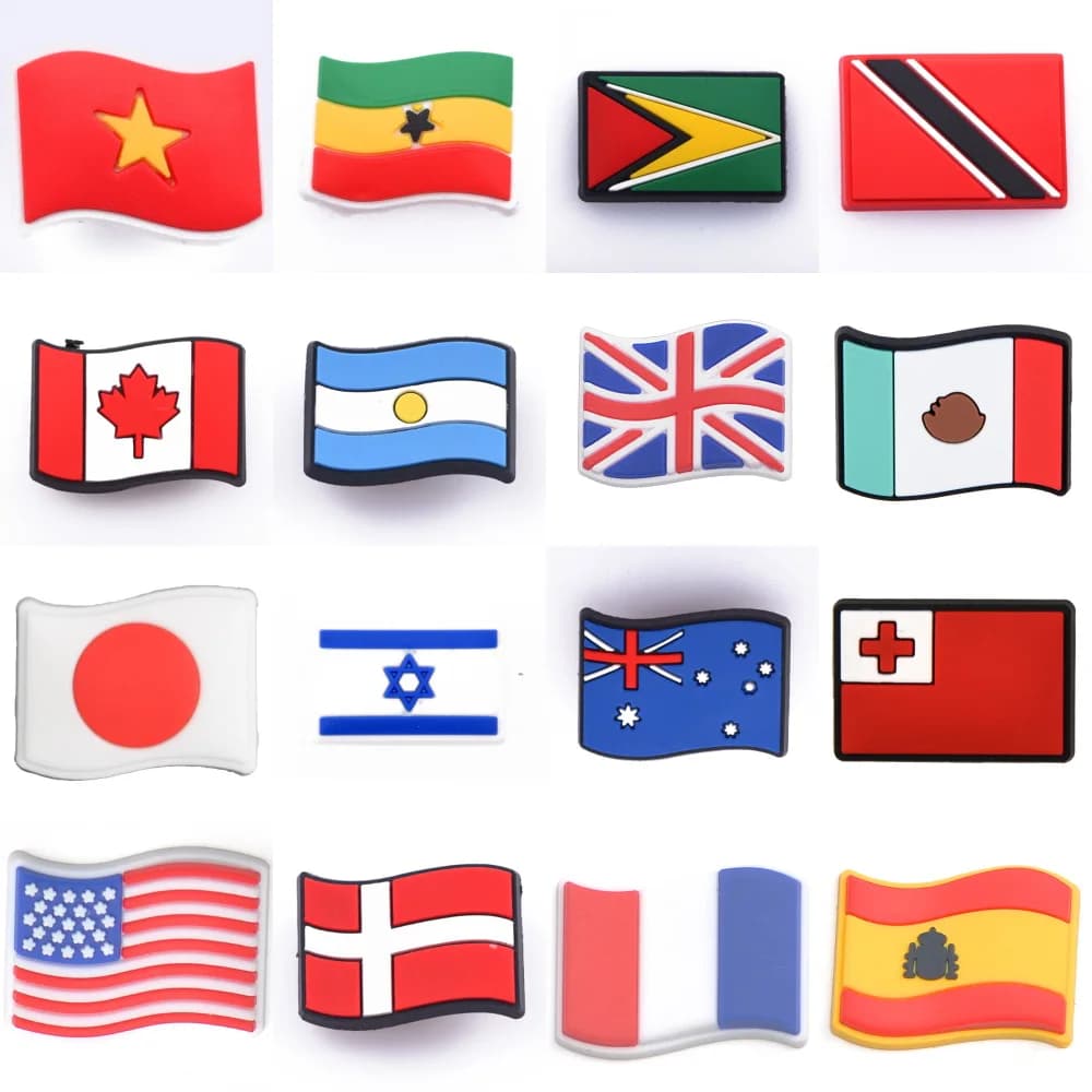 1Pcs National Flag Shoes Charms Decoration for Clogs Wristband Bracelet PVC Accessories Adult Kids Party Holiday Gifts