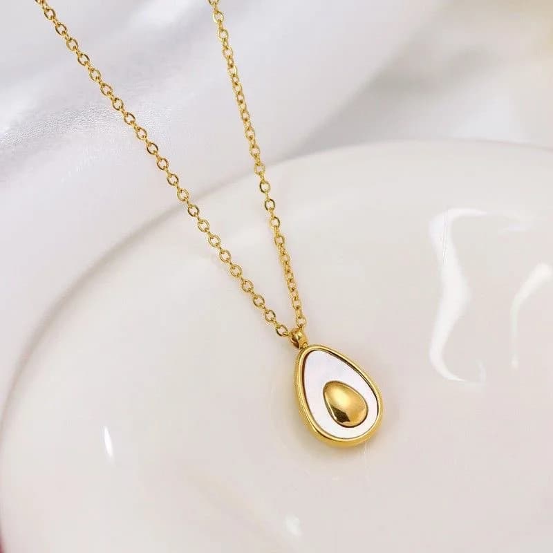 2023 New Fashion Stainless Steel Gold color Natural Shell Avocado Pendant Necklace for Women Fruit Accessories Drop shipping