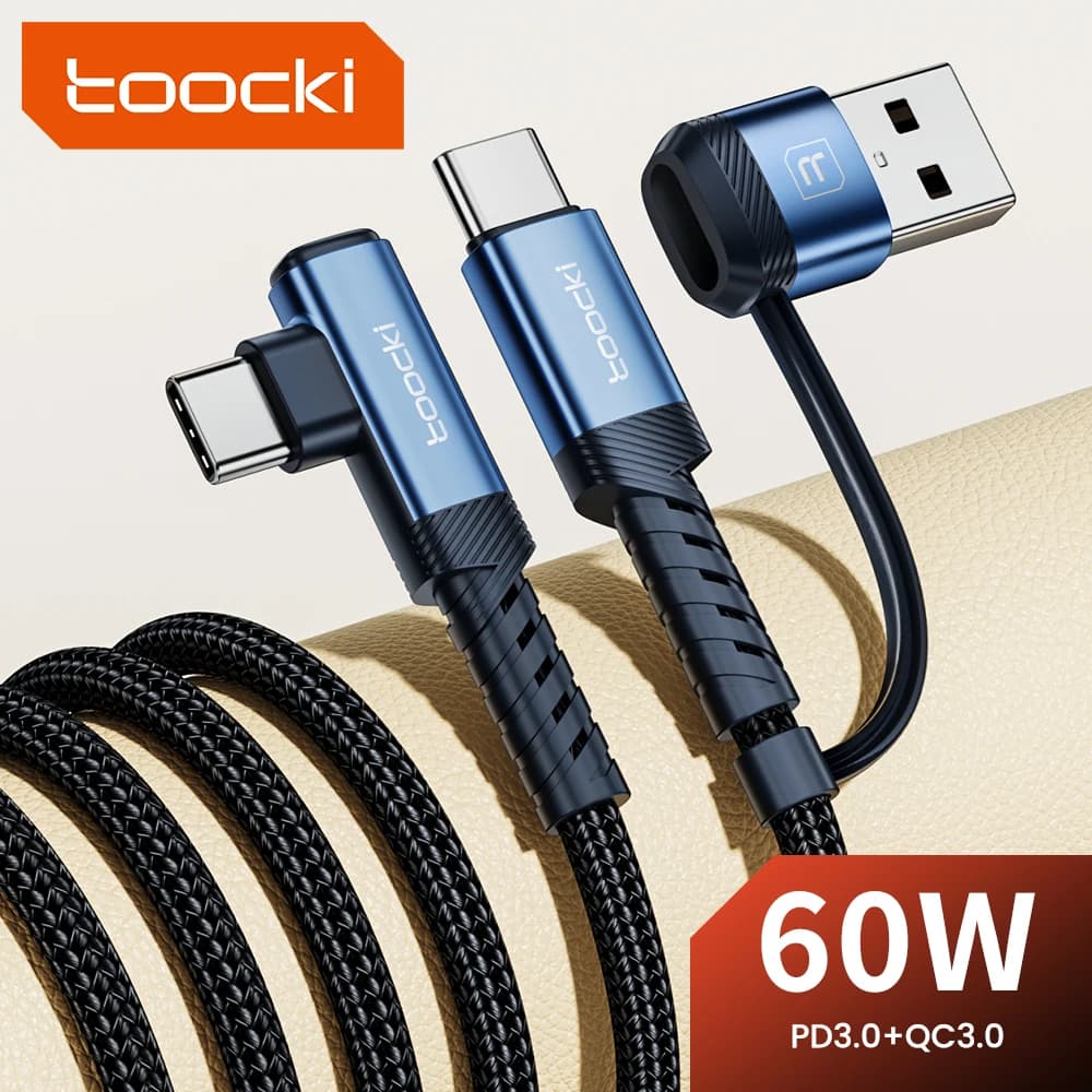 Toocki 2 in 1 Elbow USB Cable PD 60W Fast Charging Type C To Type C Cable For iPhone 15 Pro Xiaomi 13 12 Samsung S23 Data Cord