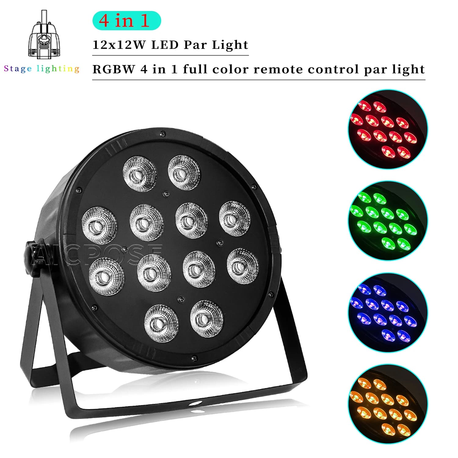 12x12W RGBW 4 in 1 LED Par Light Remote Control Flat Spot Light DMX512 Control For Party Dance Studio DJ Disco Stage Lighting