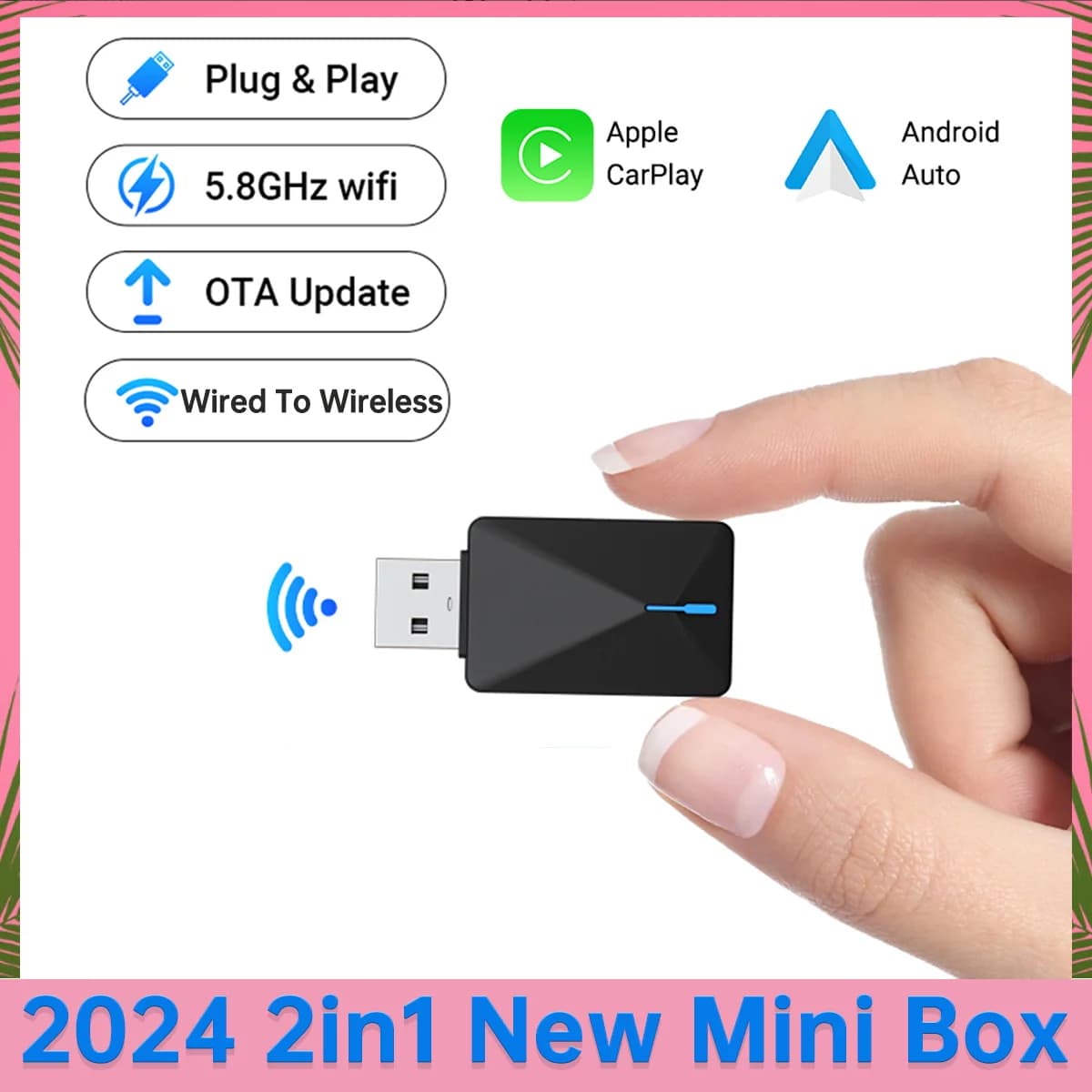 2in1 Carplay&Android Auto Mini Box Wired To Wireless Smart box Bluetooth WiFi Connect Plug&Play Suit For 99% of Cars Mini Box