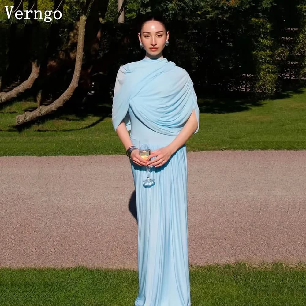 Verngo Blue Crepe Evening Dress Off The Shoulder Slim Prom Party Dresses Elegant Simple Maxi Prom Gowns Customized