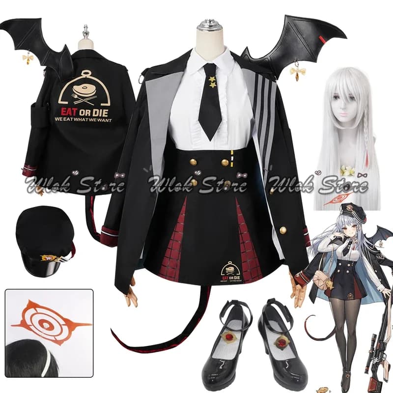 Blue Archive Cosplay Kurodate Haruna Costume with Hat Wing and Tail Women Girl Black JK Uniform Skirt Halloween Party Outfits