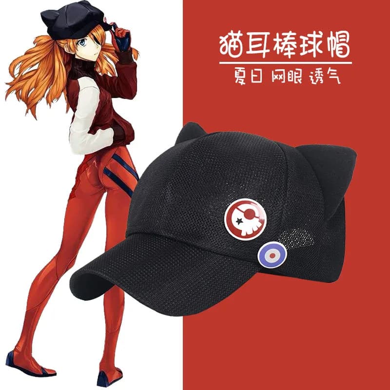 EVA Shikinami Asuka Rangure Cat Ear Polar Fleece Hat Peak Baseball Cap Anime Cosplay Accessories good gifts for children
