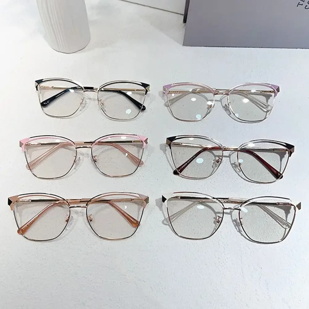 Fashion Cat Eye Anti-Blue Light Glasses Oversized Optical Eyewear Women Men Half Square Hollow Frame Computer Reading Eyeglasses