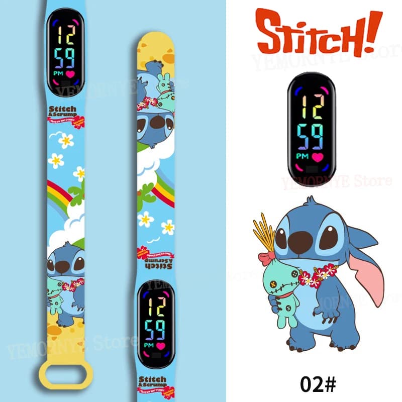 Disney Stitch Digital Kids' Watches Anime Figures LED Touch Luminous kids Sport Wristband Waterproof Digital Watch Birthday Toy