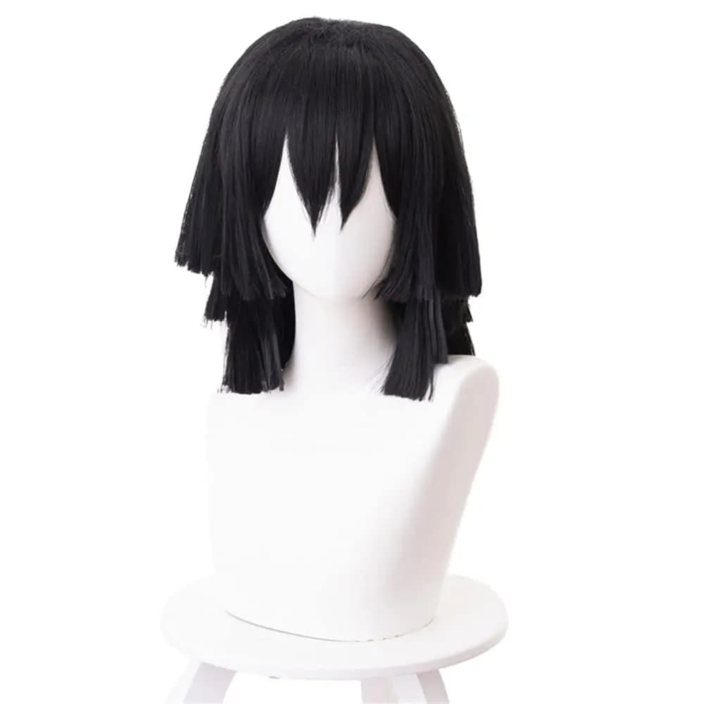 Anime Iguro Obanai Cosplay Wig Kimetsu no Yaiba Black Wig with Bangs Cosume Party Short Wigs