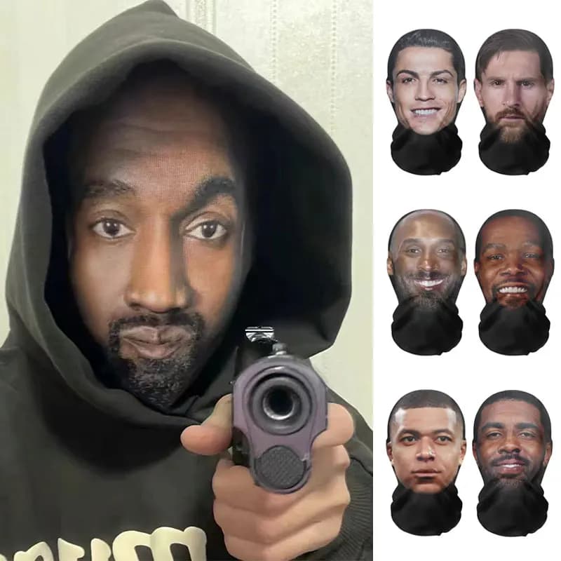 3D Printed Celebrity Face Masks Kanye Pattern Full Face Mesh Masks Party Funny Cosplay Props ﻿﻿Balaclava Breathable Headcovers