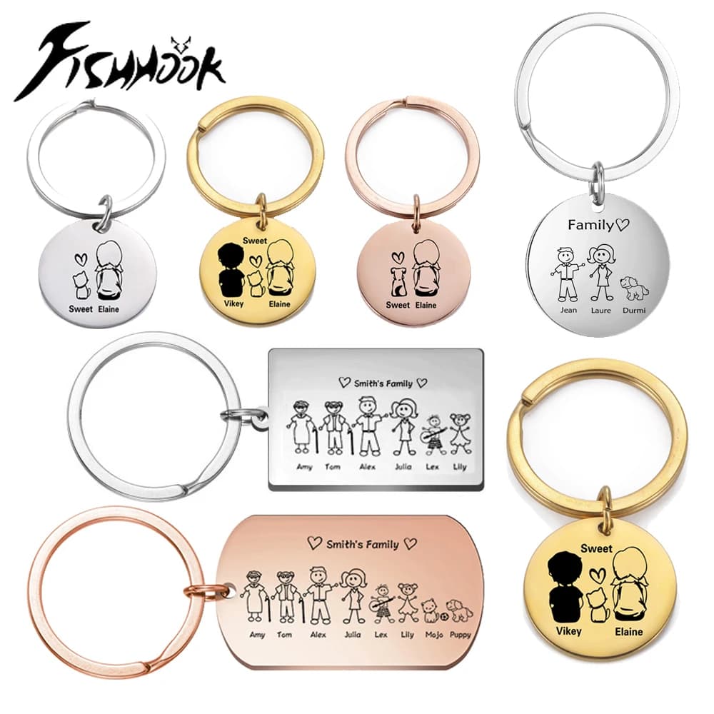 Family Personalized Keychain Custom Baby Name Key Chain Ring Stainless Steel Grand Father Mother Gift for Women Men Child Kid
