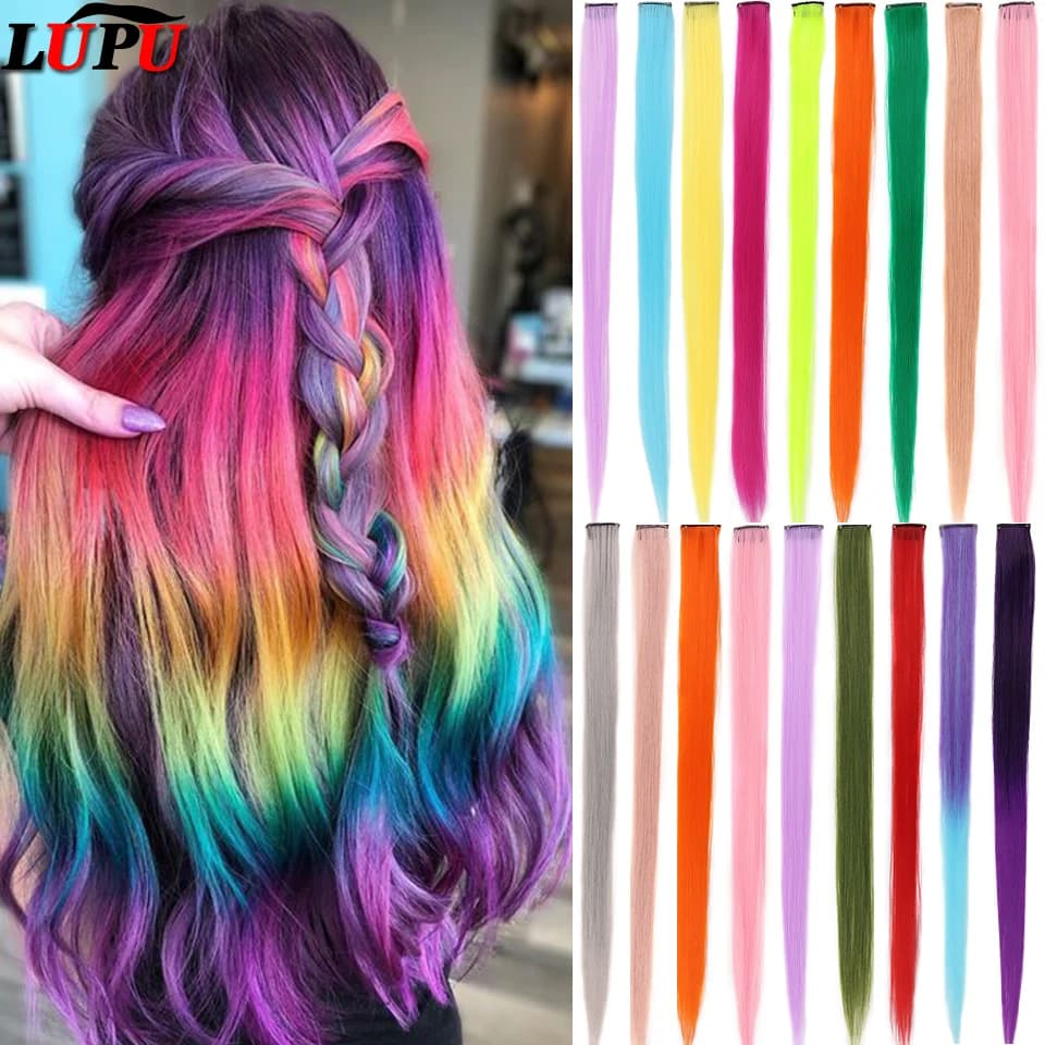 LUPU Synthetic Straight Long Hair Clip-In One Piece For Ombre Hair Extensions Pure Color Fake Hair Pieces Clip In 2 Tone Hair