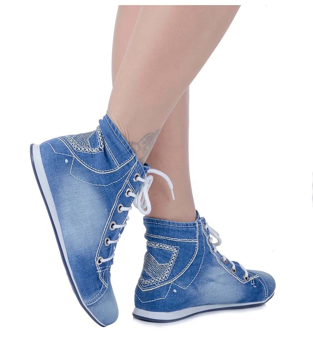 Handcrafted Denim Boots Blue Torn Pattern Denim Women's Boots Birthday Gift /women's shoes, denim shoes, denim sneakers