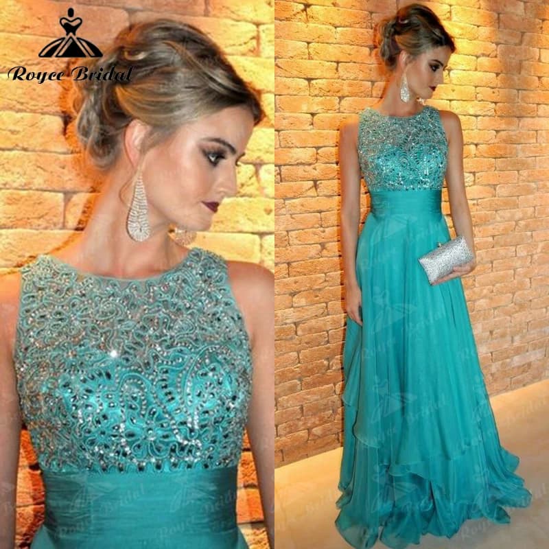 Modern O-Neck Sequined Top High Waist A-Line Mother of the Bride Dresses Chiffon Evening Wedding Party Customized robe de soirée