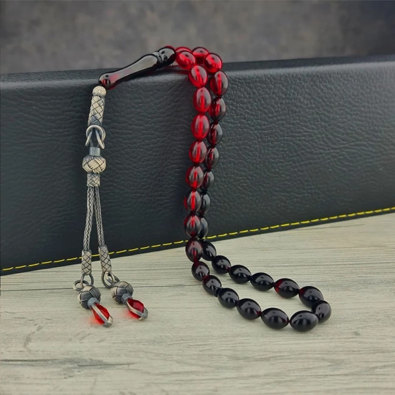 1000 Sterling Squeezed Fire Amber Rosary Knitting With Tassels For Men 33 Beads Muslim Prayer Tasbih Misbaha Islamic Jewelry