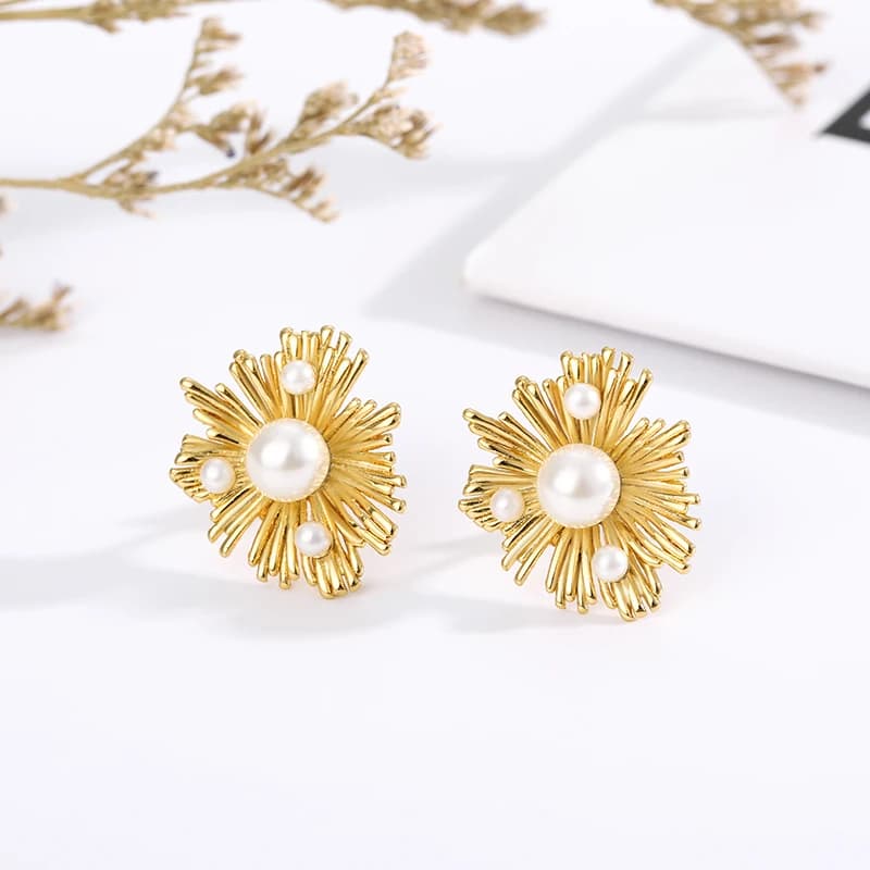 Gold Color Vintage Irregular Flower Large Pearl Geometric Earrings For Women Temperament Drop Earing Luxury Jewelry Bijoux Femme