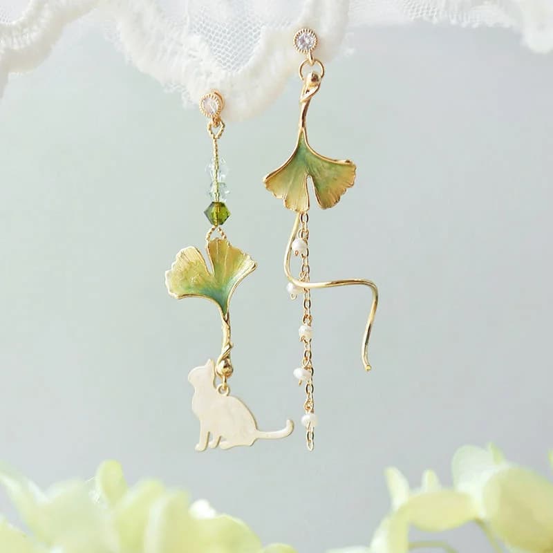 New Elegant Metal Flower Cute Cat Dangle Earrings For Women Korean Asymmetrical zircon Long Tassel Earring Party Jewelry