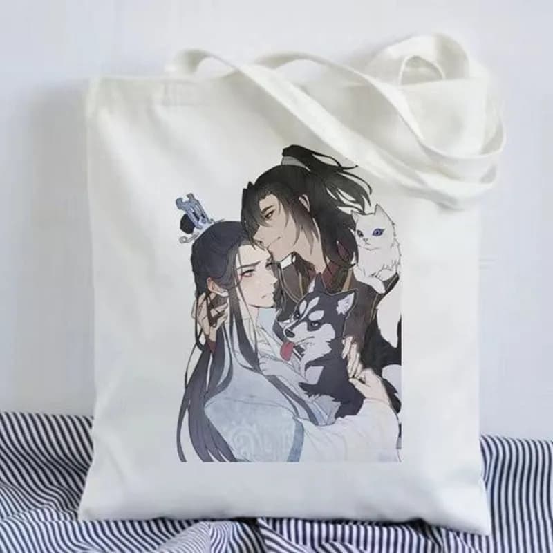 The Husky And His White Cat Shizun Cute Canvas Shoulder Bag Chu Wanning Mo Ran Cartoon Casual Shopping Bag Handbag For Women