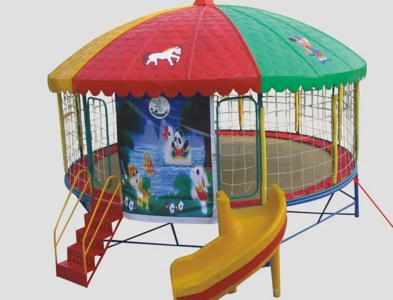 Kids Round Trampoline Bed with Roof Canopy