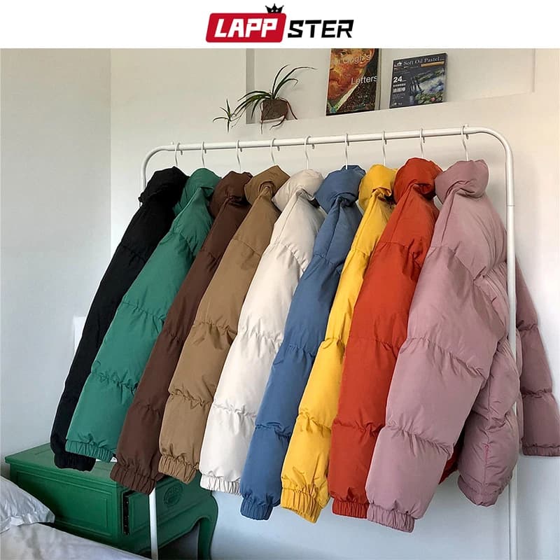 LAPPSTER Men's Harajuku Colorful Bubble Winter Jacket Streetwear Hip Hop Parka Korean Black Puffer Coat
