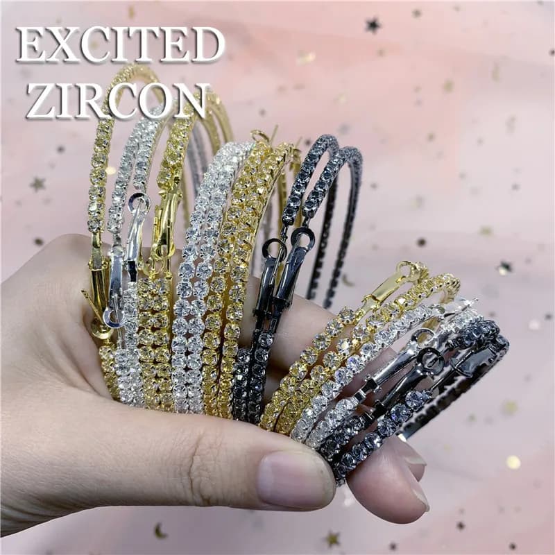 Fashion New Round Circle Earrings with Big Hoops, Shiny Zircon and Delicate Crystal - Girl Party Accessories