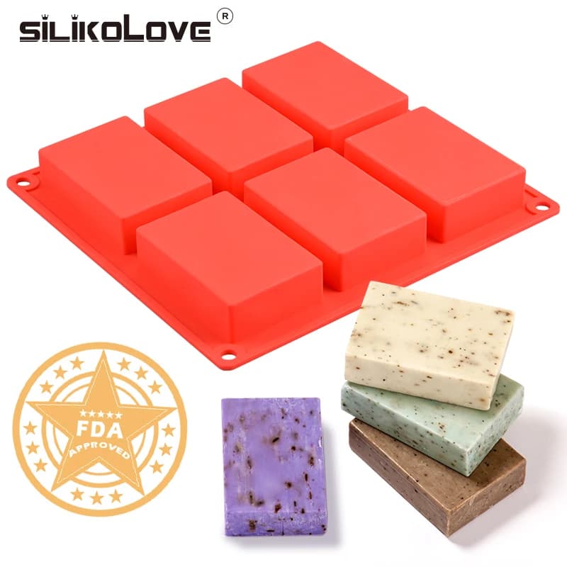 6-Cavity Silicone Soap Mold by SILIKOLOVE - Plain 3D Rectangle Soap Form Tray for DIY Handmade Soaps