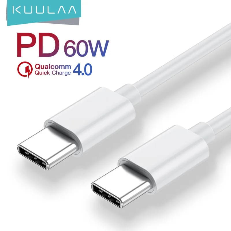 KUULAA 60W USB Type C to USB Type C Cable, QC 4.0/3.0 Fast Charging & Data Transfer, Compatible with Samsung S20, Xiaomi 10, Huawei, OnePlus