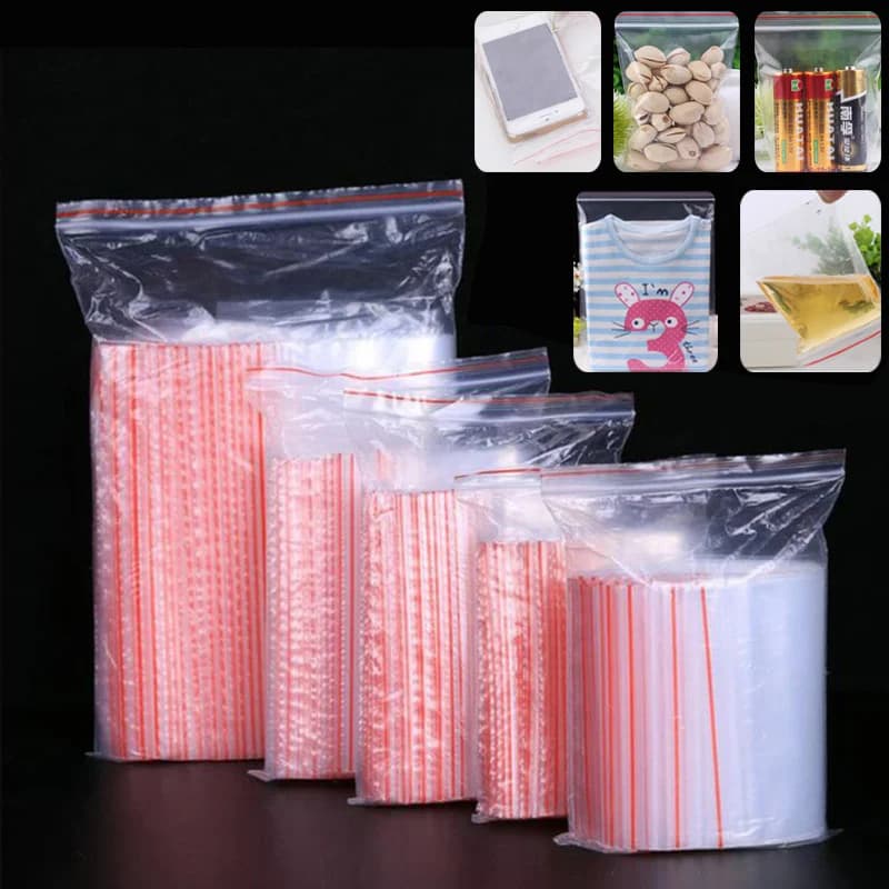 100-Pack of Multiple Sizes Small Zip Lock Plastic Bags – Reclosable Transparent Storage Bags for Beads, Jewelry, Christmas Candy, and Snacks