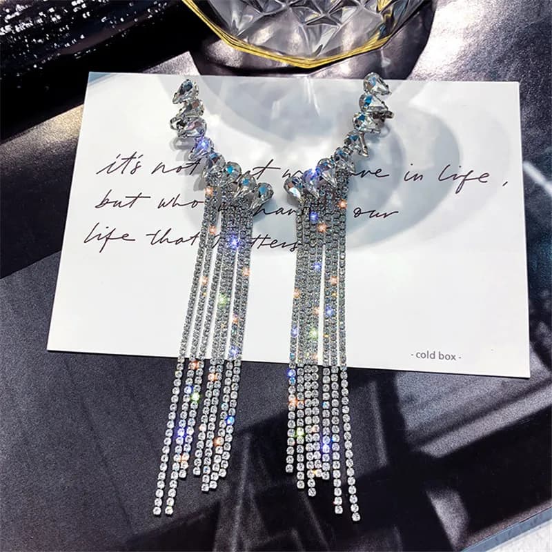 Fashion Women's Full Rhinestone Drop Earrings with Long Tassel - Shiny Water Drop Crystal Dangle Earrings Jewelry Gifts by FYUAN