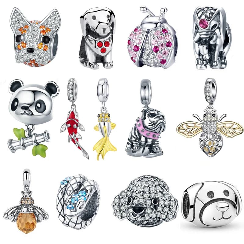 925 Sterling Silver Animal Charms: Ladybug, Cat, Bulldog, Turtle, Elephant, Bee, and Tortoise - Perfect for DIY Bracelet and Jewelry Making with Beads