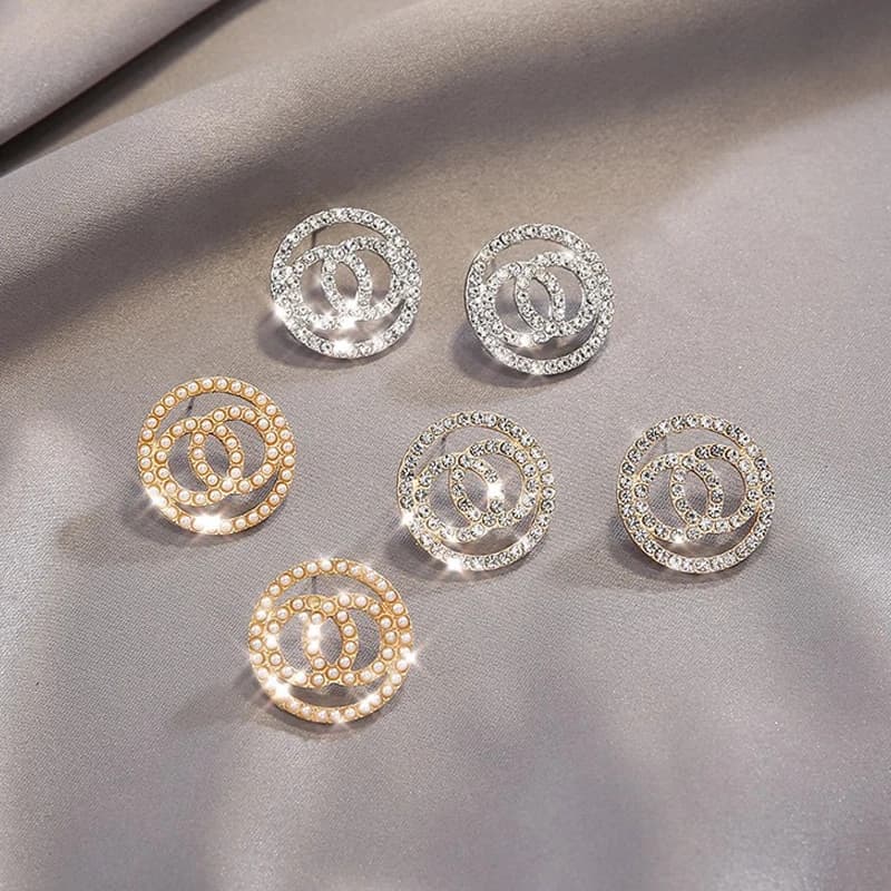 Women's Fashion Jewelry: LATS Cute Double Circle Flash Zircon Stud Earrings - Korean Style, Simple and Shiny