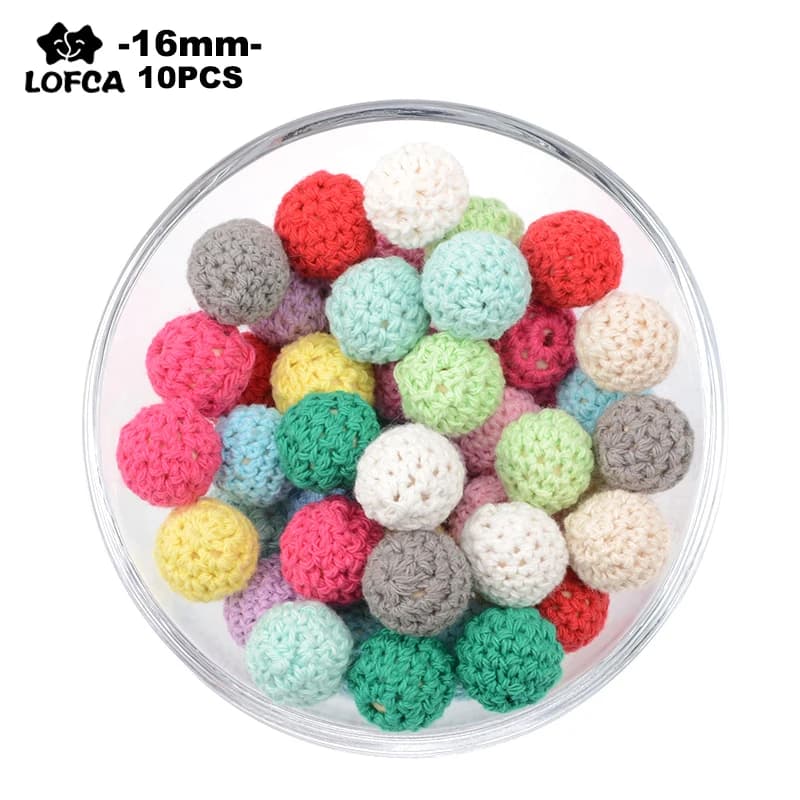 16mm Wooden Crochet Beads - Pack of 10 for DIY Necklace, Pacifier Chain, Teething Knitting - LOFCA Baby Colorful Beads for Baby Teethers
