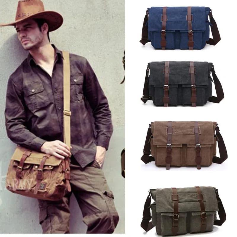 Men's Canvas Leather Messenger Bag - I AM LEGEND Will Smith - Large Satchel, Shoulder Bag, Laptop Briefcase, Travel Handbag