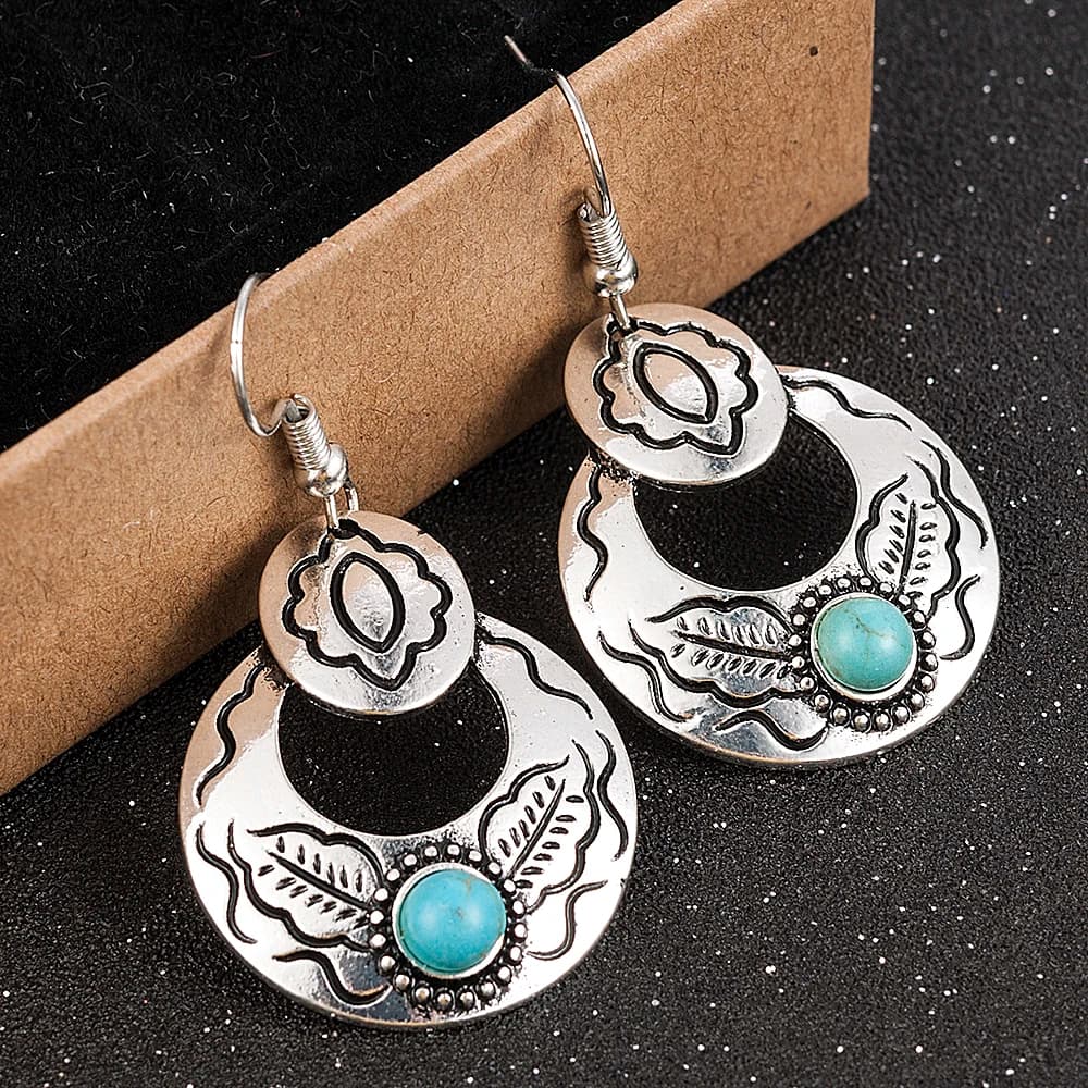 Vintage Green Stone Dangle Drop Hollow Earrings | Women Wedding Geometric Stud Earring | Fashion Jewelry