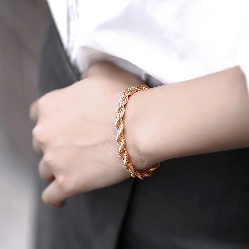 5/6mm 585 Rose Gold Bracelet - Wave Twisted Rope Link Chain - Women Men Jewelry - Party Wedding Trendy