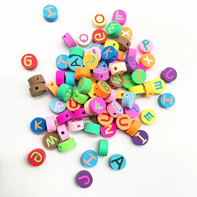 30 Colorful Polymer Clay Letter Beads - 10mm Spacer Loose Beads for DIY Bracelets and Necklaces