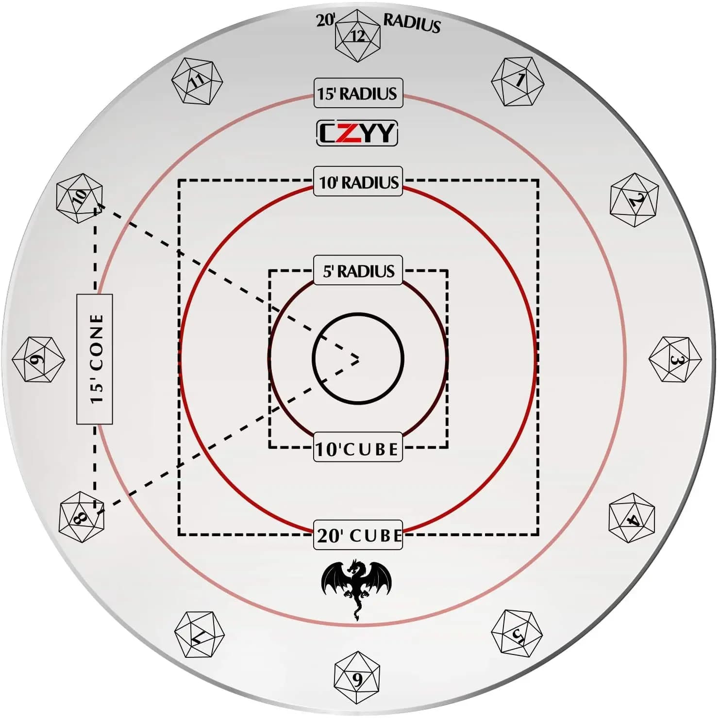 Area Spell Effect Template for Dungeons and Dragons - CZYY RPG Gaming Accessories Ideal for Tabletop Role-Playing Games