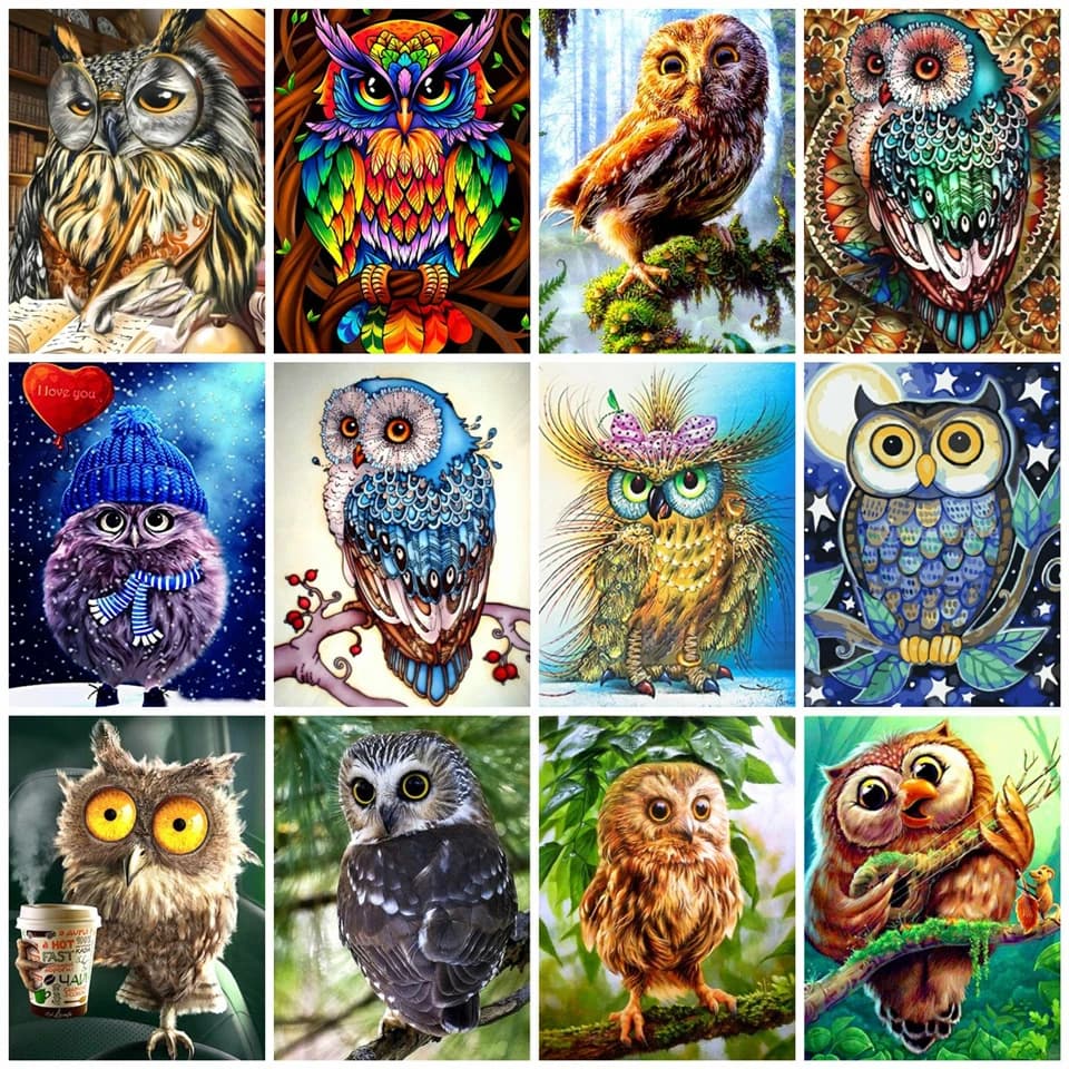 AZQSD 5D Diamond Painting Kit Owl DIY Full Set Rhinestone Embroidery Animal Picture Home Decor