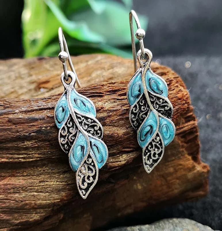 Opal Ear Hook Peacock Feather Earrings - Natural Stone Dangle Earrings for Women, Ladies' Jewelry Accessories