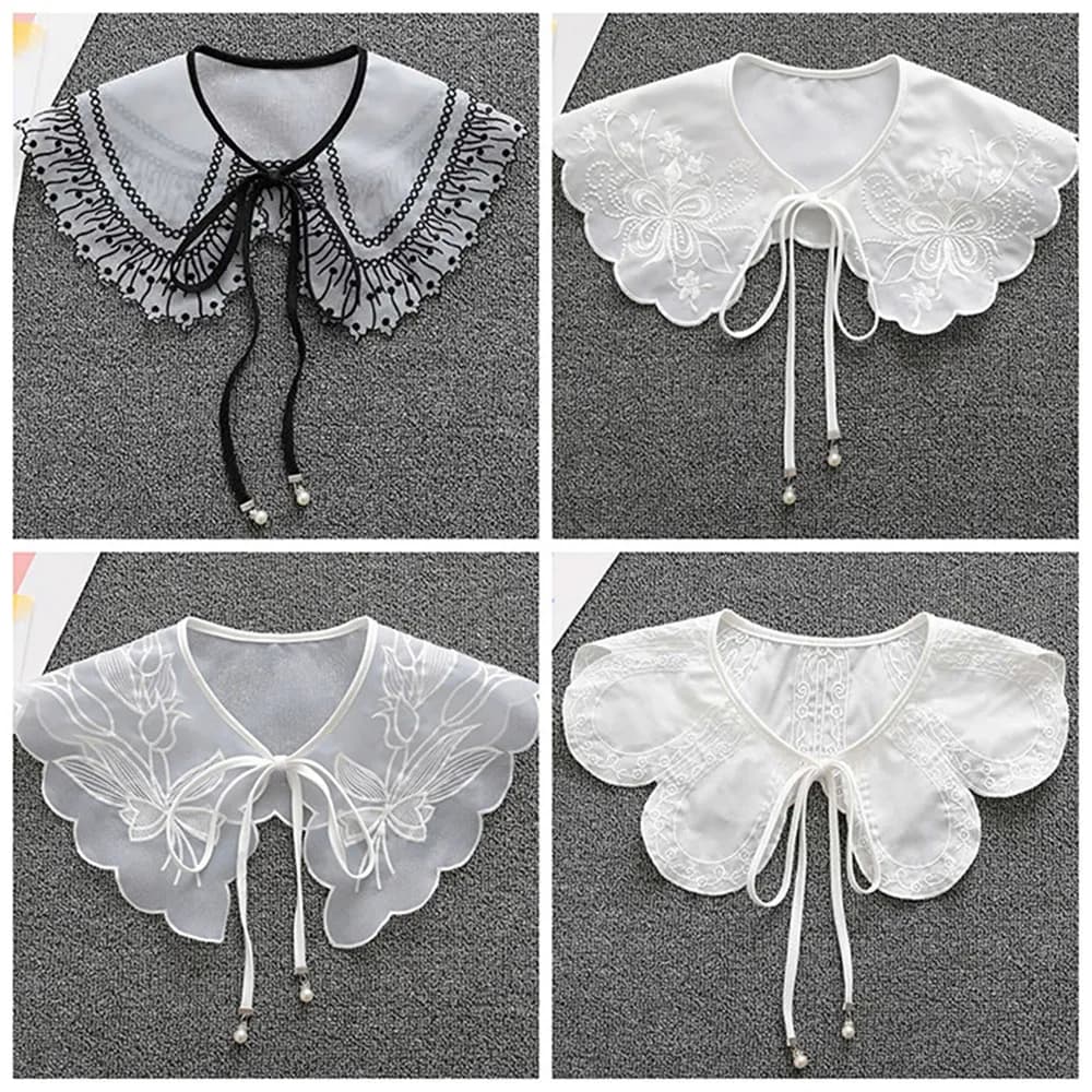 Women's Lace Fake Collar Blouse with Cloud Shoulder and Doll Collar - Detachable Shirt Collar Blouse Top - Women's Clothing Accessories