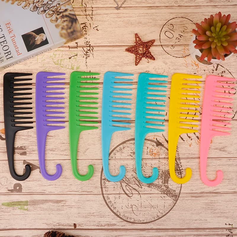 Large Wide-Tooth Detangling Comb with Hook Handle for Reducing Hair Loss and Hairdressing.