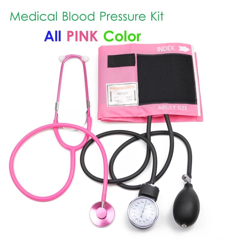 Medical Blood Pressure Monitor - Pink BP Cuff Manometer for Arm with Aneroid Sphygmomanometer Gauge and Cute Stethoscope