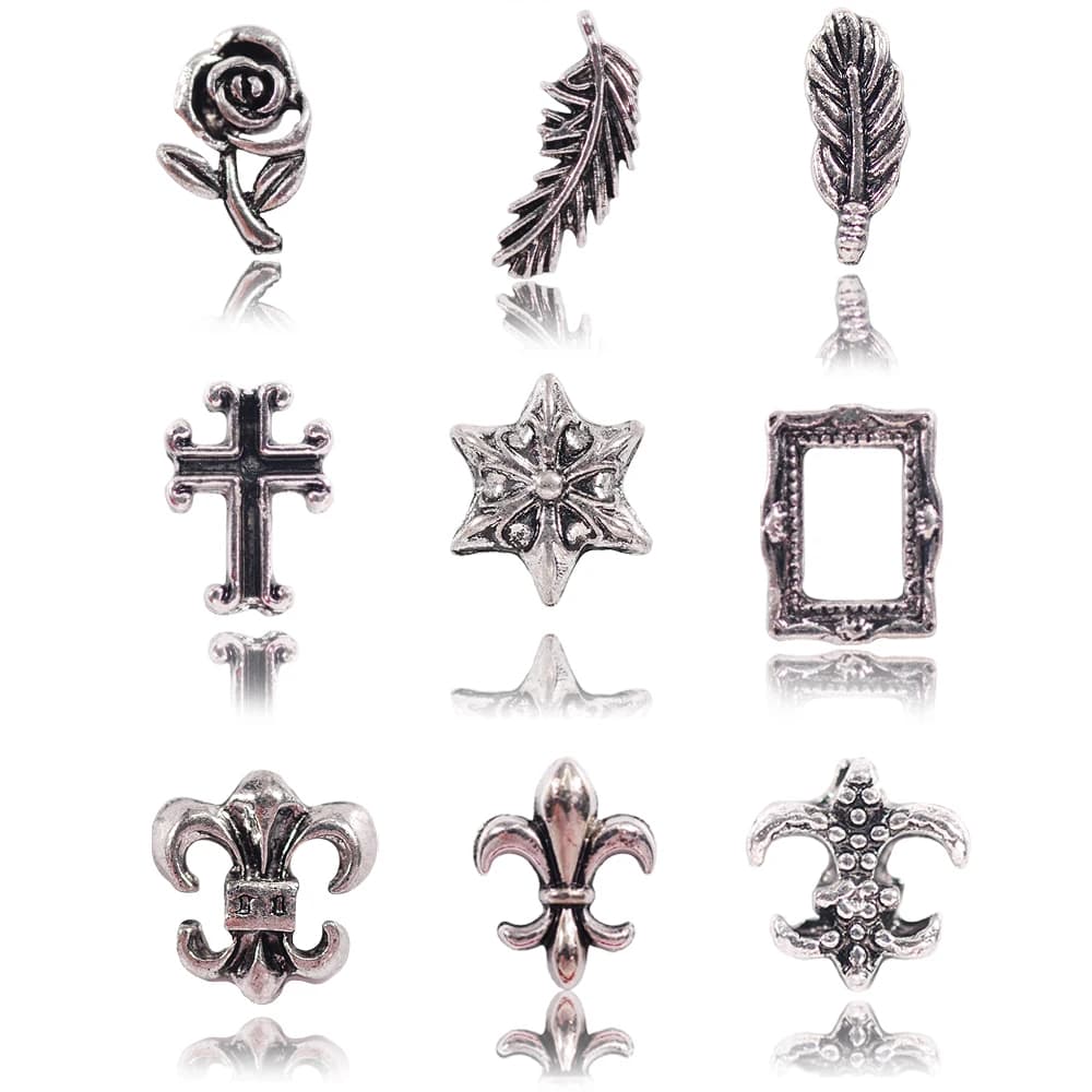 100Pcs Silver Bee Flower Star Metal Rivets 3D Nail Art Decorations for Manicure Tools