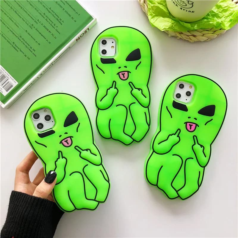 3D Lil Mayo Alien Silicone Phone Case for Apple iPhone 6 6s 7 8 Plus X XR XS 11 Pro Max SE 2020 - Green Back Cover