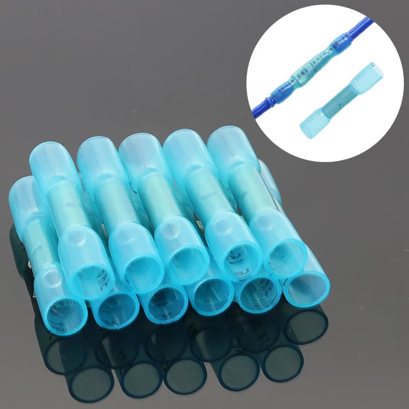 Blue Waterproof Heat Shrink Butt Wire Connectors - Available in 20/30/50Pcs, AWG 16-14, and 1.5-2.5mm2 - Ideal for Insulated Automotive Wire Cable Terminals