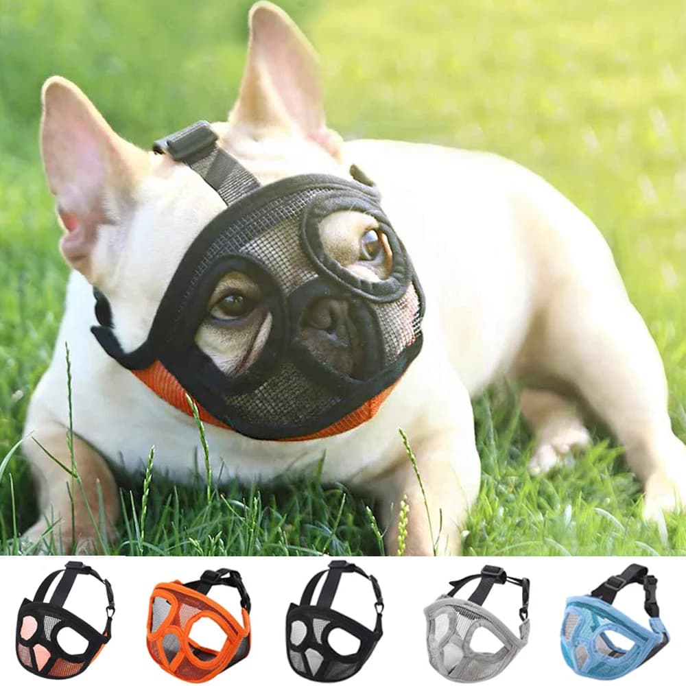 Adjustable Breathable Dog Muzzle for Short Snout Breeds, French Bulldog Anti-Barking Pet Mouth Mask