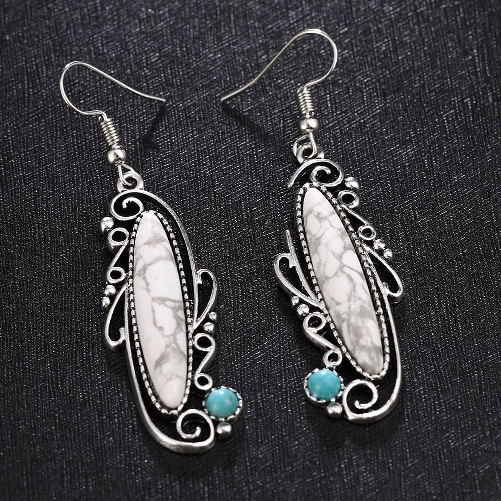 Vintage Indian Jewelry Silver Color Moonstone Pearl Ear Hook Dangle Drop Earrings - Perfect Gift
