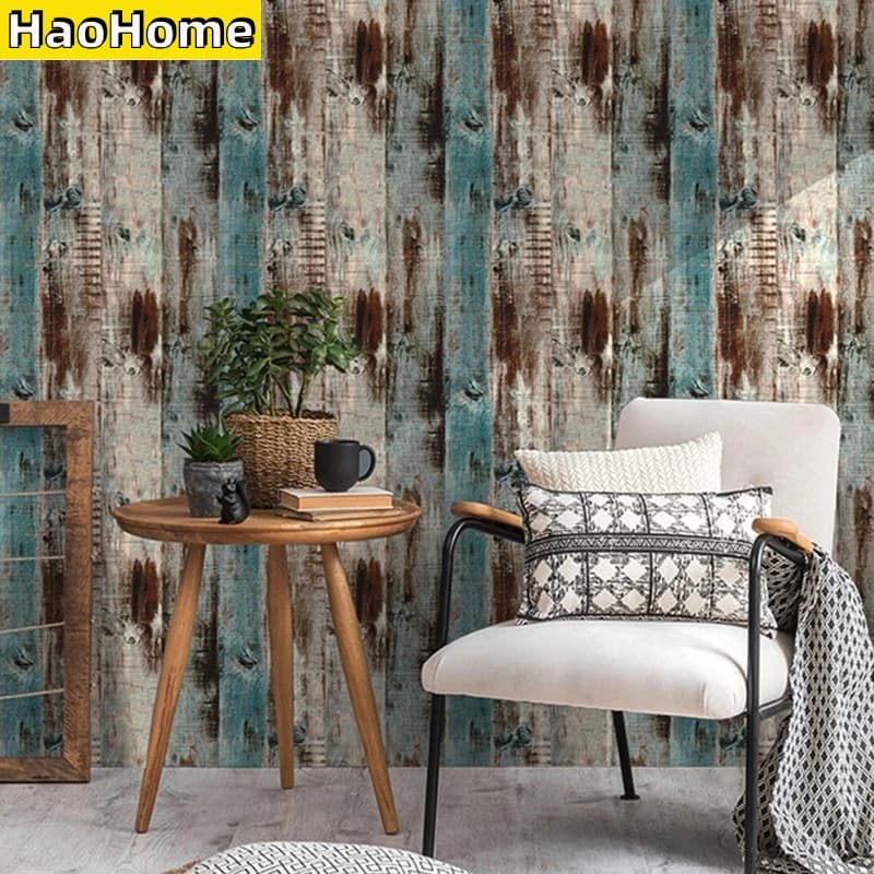HaoHome Peel and Stick Wood Wallpaper, Self-Adhesive Removable Vintage Faux Wood Vinyl Wall Covering, Decorative Wallpaper Roll