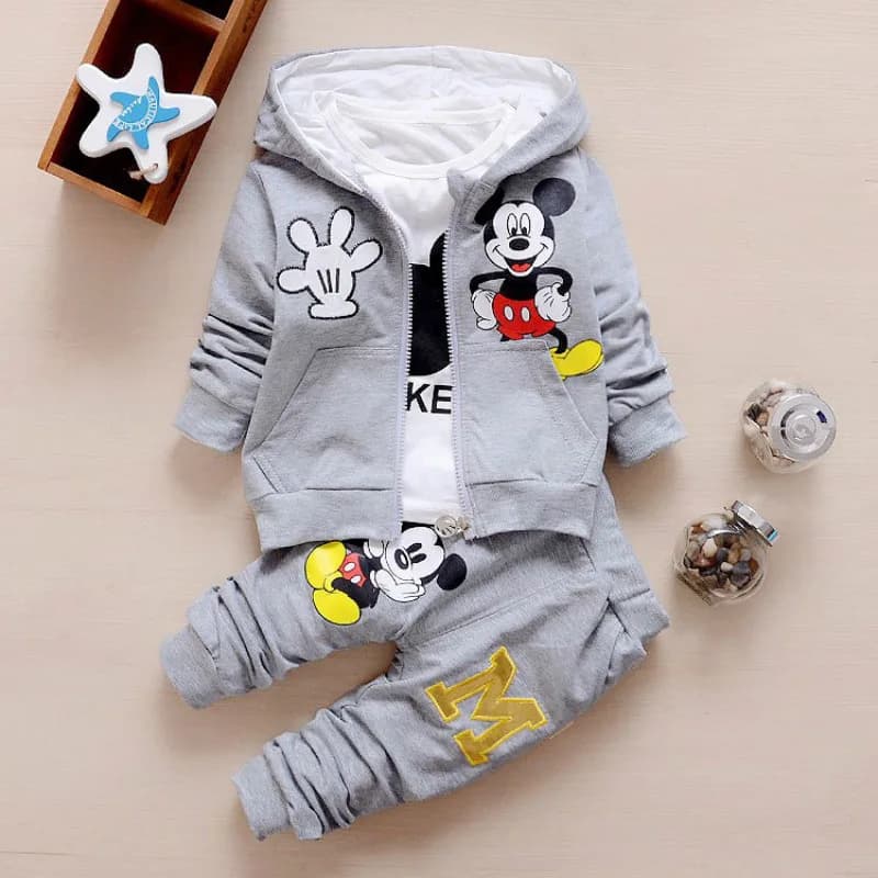 3-Piece Baby Boy Girl Clothes Set with Cartoon Mickey Mouse Bear Hooded Coat, T-Shirt, and Pants | Kid Sport Suit for Children Clothing Tracksuit (3pcs/set)